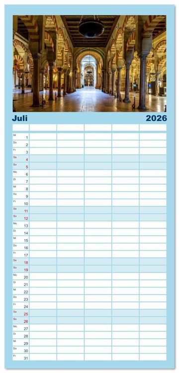 Produktbild: Familienplaner 2026 - Pen&iacute;nsula Ib&eacute;rica mit 5 Spalten (Wandkalender, 21 x 45 cm) CALVENDO