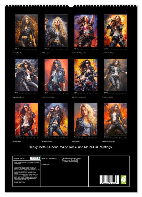 Produktbild: Heavy Metal-Queens. Wilde Rock- und Metal-Girl Paintings (hochwertiger Premium Wandkalender 2026 DIN A2 hoch), Kunstdruck in Hochglanz