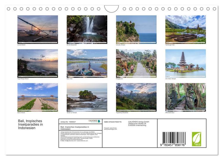Produktbild: Bali, tropisches Inselparadies in Indonesien (Wandkalender 2026 DIN A4 quer), CALVENDO Monatskalender