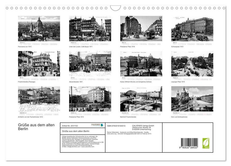 Produktbild: Gr&uuml;&szlig;e aus dem alten Berlin (Wandkalender 2026 DIN A3 quer), CALVENDO Monatskalender