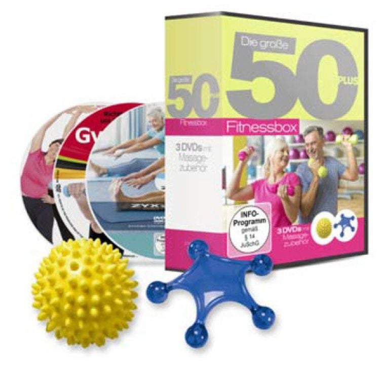 Produktbild: Die gro&szlig;e 50+ Fitnessbox mit Massagezubeh&ouml;r [3 DVDs]