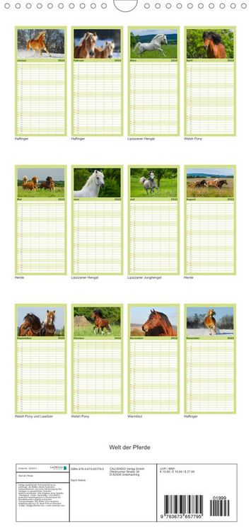Produktbild: Welt der Pferde - Familienplaner hoch (Wandkalender 2022 , 21 cm x 45 cm, hoch)