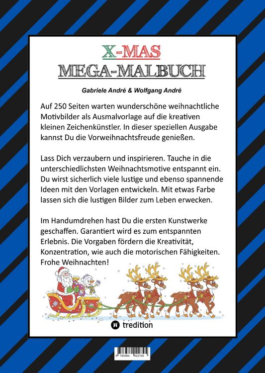 Produktbild: X-Mas Mega Malbuch - 250 Weihnachtliche Motive - Weihnachtsmann - Tiere - Schneemann - Christbaum - Schlitten