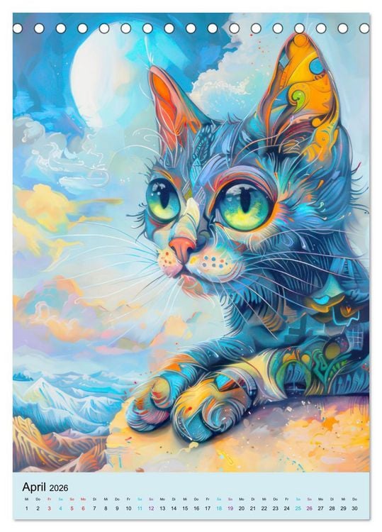 Produktbild: Katzen im expressionistischen Stil (Tischkalender 2026 DIN A5 hoch), CALVENDO Monatskalender