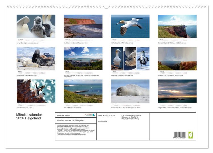 Produktbild: Mitreisekalender 2026 Helgoland (Wandkalender 2026 DIN A2 quer), CALVENDO Monatskalender