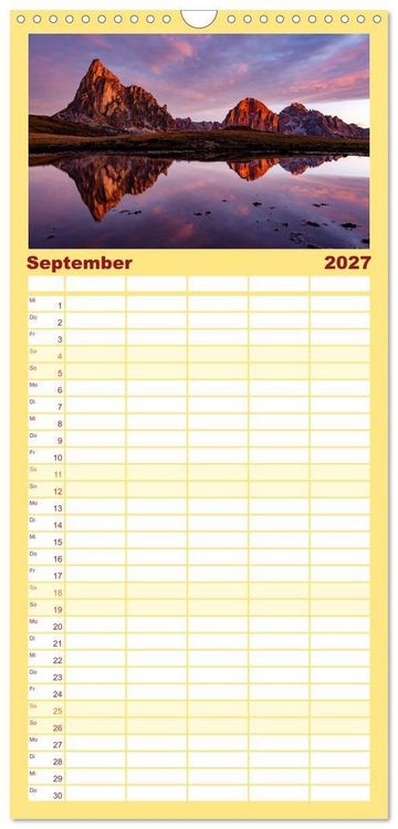 Produktbild: Familienplaner 2027 - Leuchtende Dolomiten mit 5 Spalten (Wandkalender, 21 x 45 cm) CALVENDO