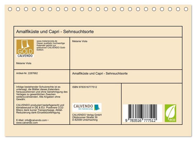 Produktbild: Amalfik&uuml;ste und Capri - Sehnsuchtsorte (Tischkalender 2027 DIN A5 quer), CALVENDO Monatskalender