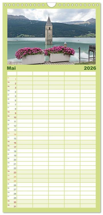 Produktbild: Familienplaner 2026 - Der Reschensee - ein Panormanen-Abenteuer mit 5 Spalten (Wandkalender, 21 x 45 cm) CALVENDO