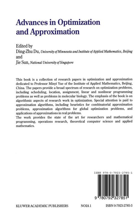 Produktbild: Advances in Optimization and Approximation