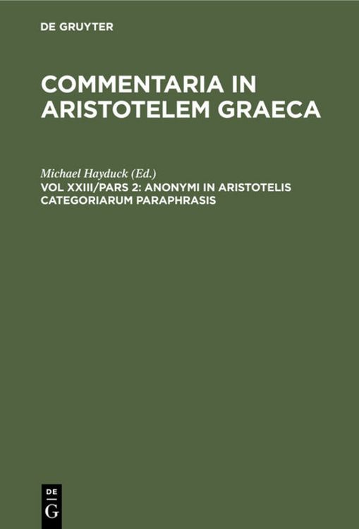 Produktbild: Anonymi in Aristotelis categoriarum paraphrasis