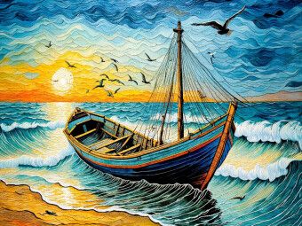 Produktbild: CALVENDO Puzzle Boot auf Wellen im goldenen Sonnenuntergang | 1000 Teile Lege-Gr&ouml;&szlig;e 64x48cm Foto-Puzzle f&uuml;r gl&uuml;ckliche Stunden