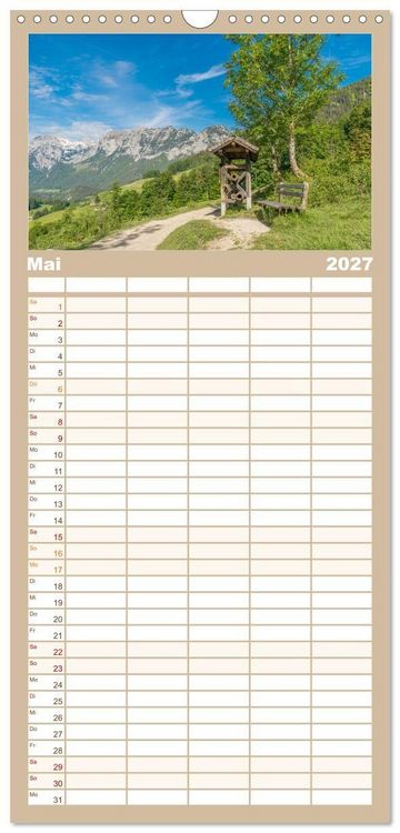 Produktbild: Familienplaner 2027 - Wanderparadies Bayerische Alpen mit 5 Spalten (Wandkalender, 21 x 45 cm) CALVENDO
