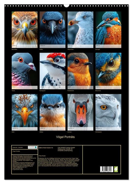 Produktbild: V&ouml;gel Portr&auml;ts (Wandkalender 2026 DIN A2 hoch), CALVENDO Monatskalender