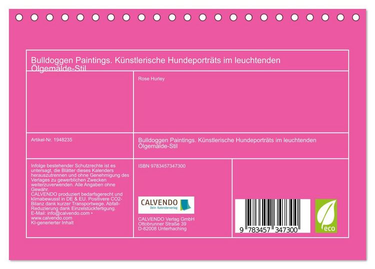 Produktbild: Bulldoggen Paintings. K&uuml;nstlerische Hundeportr&auml;ts im leuchtenden &Ouml;lgem&auml;lde-Stil (Tischkalender 2026 DIN A5 quer), CALVENDO Monatskalender