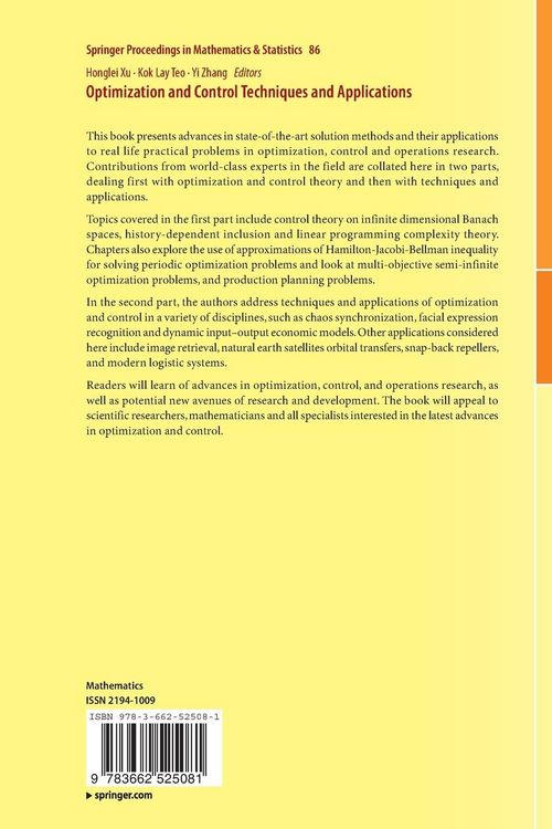 Produktbild: Optimization and Control Techniques and Applications