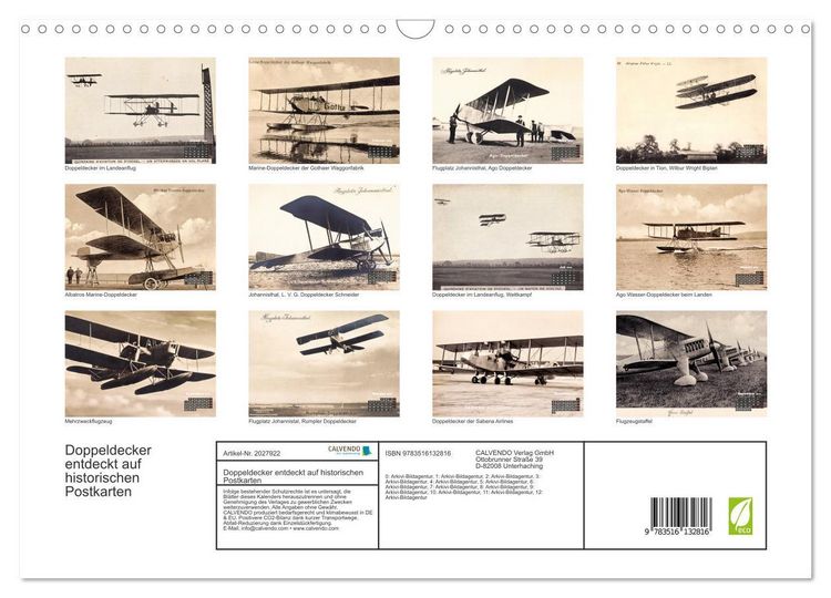 Produktbild: Doppeldecker entdeckt auf historischen Postkarten (Wandkalender 2026 DIN A3 quer), CALVENDO Monatskalender