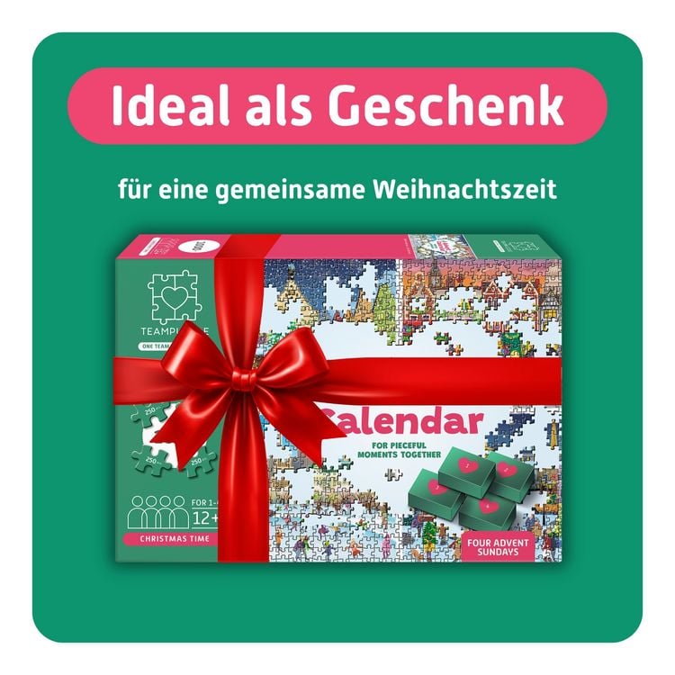 Produktbild: TEAMPUZZLE &ndash; Weihnachtsst&auml;dte &ndash; 1000 Teile &ndash; Puzzle-Adventskalender f&uuml;r 1-4 Personen