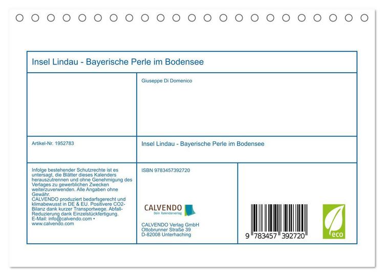 Produktbild: Insel Lindau - Bayerische Perle im Bodensee (Tischkalender 2026 DIN A5 quer), CALVENDO Monatskalender