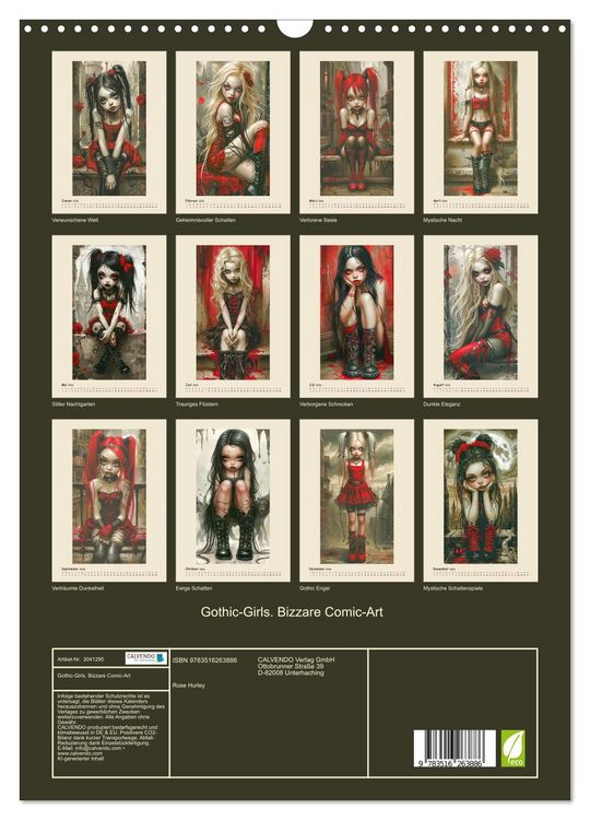 Produktbild: Gothic-Girls. Bizzare Comic-Art (Wandkalender 2026 DIN A3 hoch), CALVENDO Monatskalender