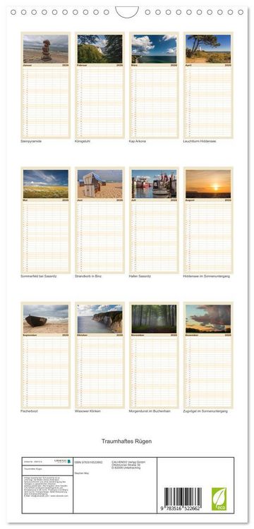 Produktbild: Familienplaner 2026 - Traumhaftes R&uuml;gen mit 5 Spalten (Wandkalender, 21 x 45 cm) CALVENDO