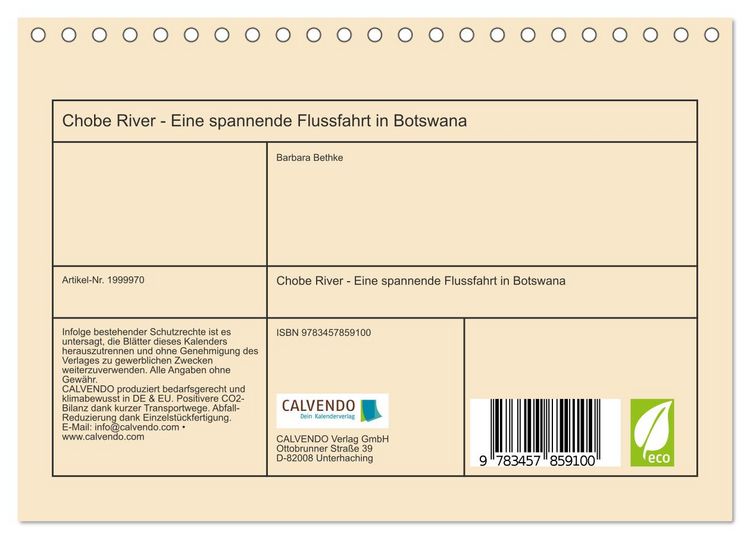 Produktbild: Chobe River - Eine spannende Flussfahrt in Botswana (Tischkalender 2026 DIN A5 quer), CALVENDO Monatskalender