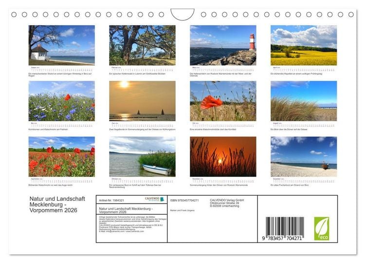 Produktbild: Natur und Landschaft Mecklenburg - Vorpommern 2026 (Wandkalender 2026 DIN A4 quer), CALVENDO Monatskalender