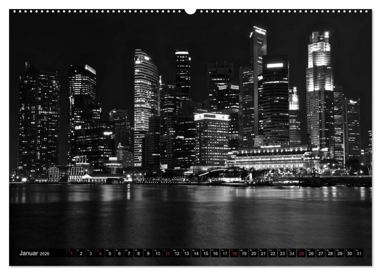 Produktbild: Singapur - Impressionen in schwarz - weiss (Wandkalender 2026 DIN A2 quer), CALVENDO Monatskalender