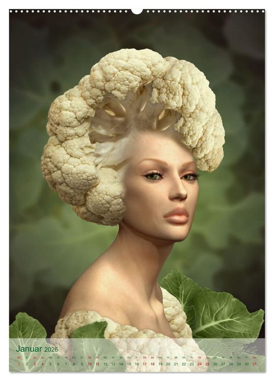 Produktbild: Zum Anbeissen - surreale Frauenportraits mit Obst und Gem&uuml;se (hochwertiger Premium Wandkalender 2026 DIN A2 hoch), Kunstdruck in Hochglanz