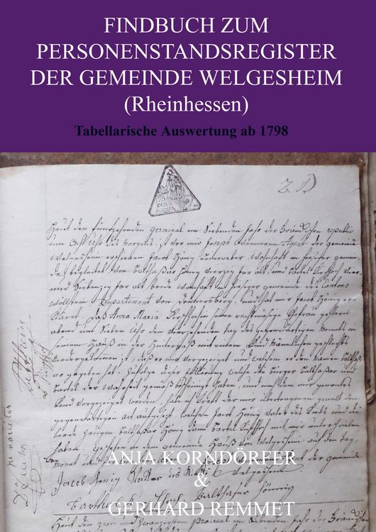Produktbild: Findbuch zum Personenstandsregister der Gemeinde Welgesheim/ Rheinhessen