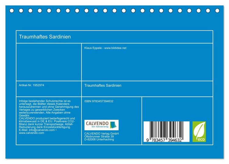 Produktbild: Traumhaftes Sardinien (Tischkalender 2026 DIN A5 quer), CALVENDO Monatskalender