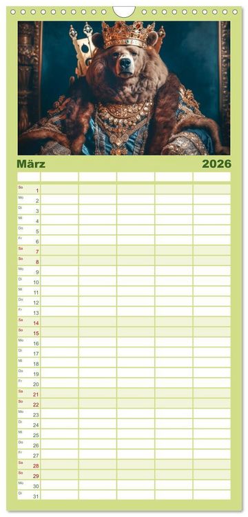 Produktbild: Familienplaner 2026 - Tierisch - K&ouml;niglich mit 5 Spalten (Wandkalender, 21 x 45 cm) CALVENDO