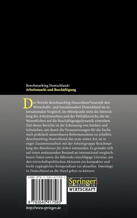 Produktbild: Benchmarking Deutschland: Arbeitsmarkt und Besch&auml;ftigung
