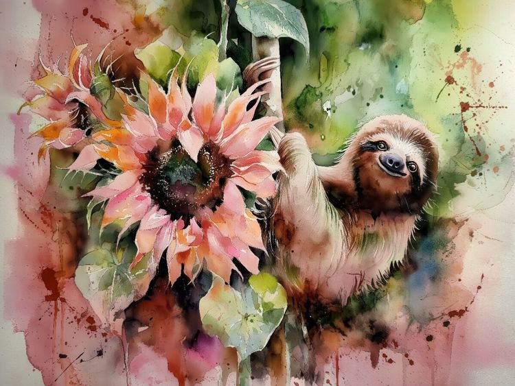 Produktbild: CALVENDO Puzzle Faultier mit Sonnenblume | 1000 Teile Lege-Gr&ouml;&szlig;e 64x48cm Foto-Puzzle f&uuml;r gl&uuml;ckliche Stunden