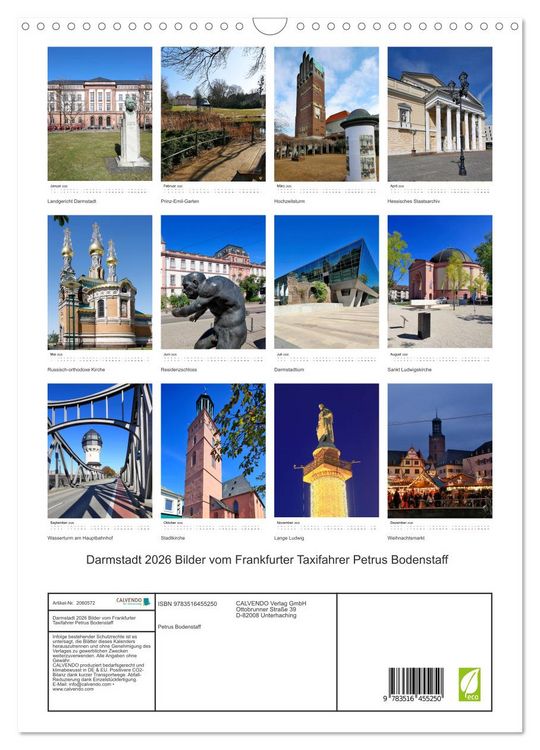 Produktbild: Darmstadt 2026 Bilder vom Frankfurter Taxifahrer Petrus Bodenstaff (Wandkalender 2026 DIN A3 hoch), CALVENDO Monatskalender
