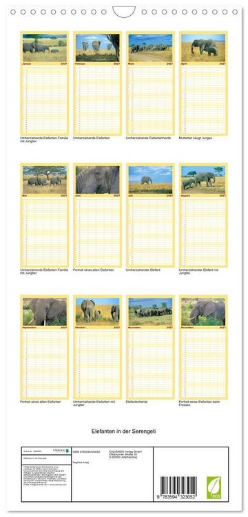 Produktbild: Familienplaner 2027 - Elefanten in der Serengeti mit 5 Spalten (Wandkalender, 21 x 45 cm) CALVENDO