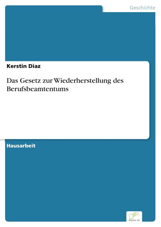Produktbild: Das Gesetz zur Wiederherstellung des Berufsbeamtentums