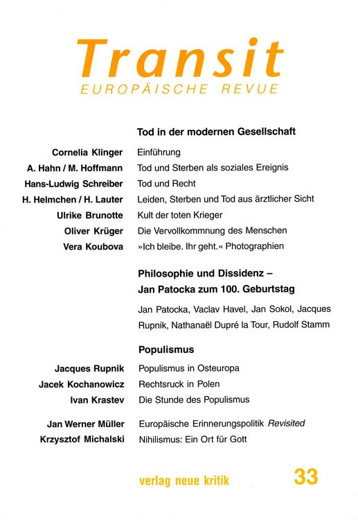 Produktbild: Transit 33. Europ&auml;ische Revue