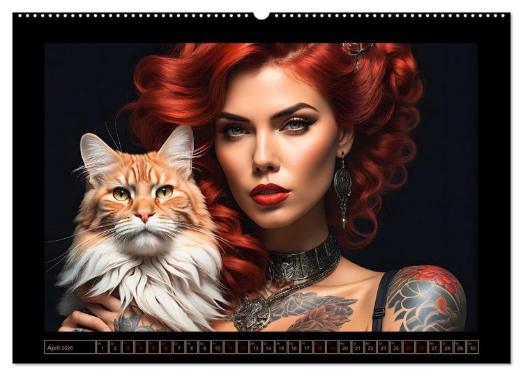 Produktbild: Geheimnisvolle Katzenfrauen (hochwertiger Premium Wandkalender 2026 DIN A2 quer), Kunstdruck in Hochglanz
