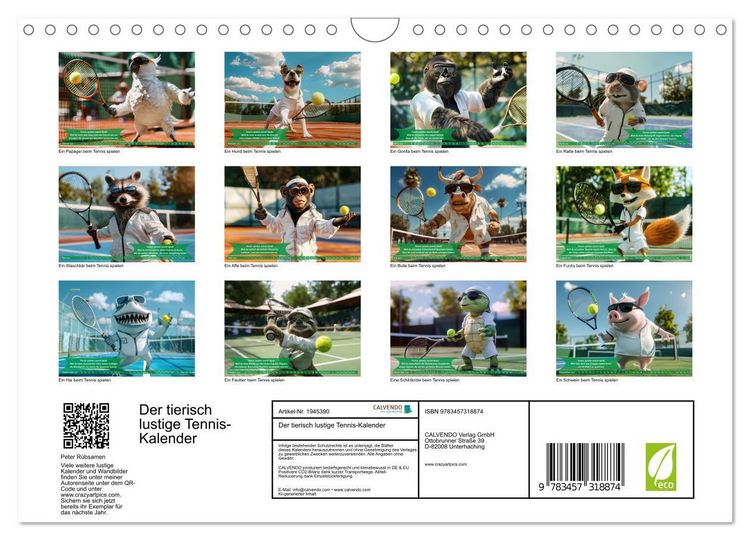 Produktbild: Der tierisch lustige Tennis-Kalender (Wandkalender 2026 DIN A4 quer), CALVENDO Monatskalender