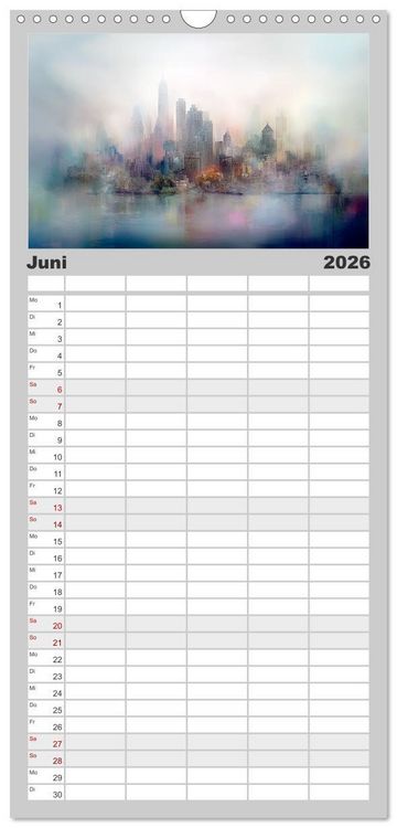 Produktbild: Familienplaner 2026 - Fantasiest&auml;dte mit 5 Spalten (Wandkalender, 21 x 45 cm) CALVENDO