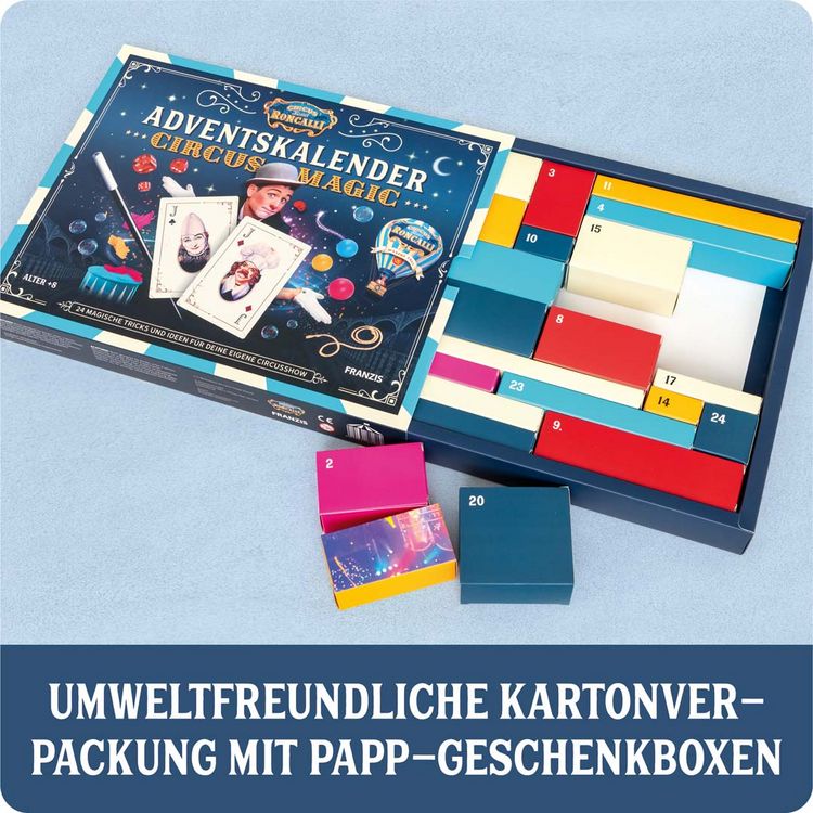 Produktbild: FRANZIS 67188 - Roncalli Adventskalender Circus Magic, 24 magische Tircks und Ideen f&uuml;r die eigene Circusshow, f&uuml;r Kinder ab 8 Jahren