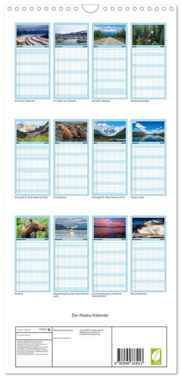 Produktbild: Familienplaner 2027 - Der Alaska Kalender mit 5 Spalten (Wandkalender, 21 x 45 cm) CALVENDO