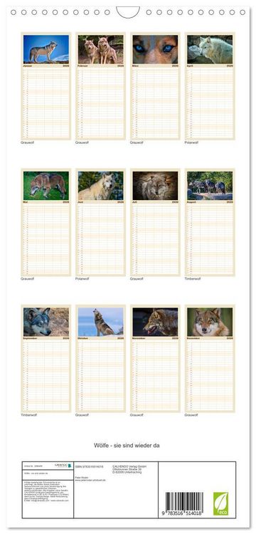 Produktbild: Familienplaner 2026 - W&ouml;lfe - sie sind wieder da mit 5 Spalten (Wandkalender, 21 x 45 cm) CALVENDO