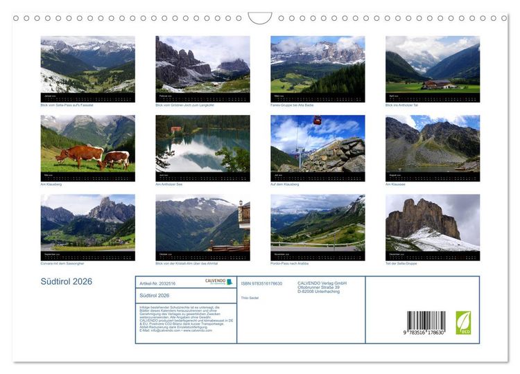 Produktbild: S&uuml;dtirol 2026 (Wandkalender 2026 DIN A3 quer), CALVENDO Monatskalender