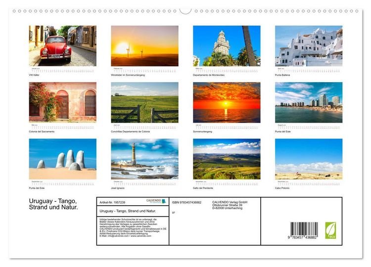 Produktbild: Uruguay - Tango, Strand und Natur. (hochwertiger Premium Wandkalender 2026 DIN A2 quer), Kunstdruck in Hochglanz