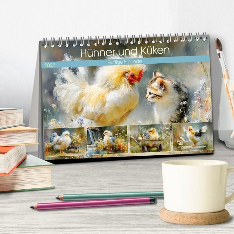 Produktbild: H&uuml;hner und K&uuml;ken. Fluffige Freunde (Tischkalender 2027 DIN A5 quer), CALVENDO Monatskalender