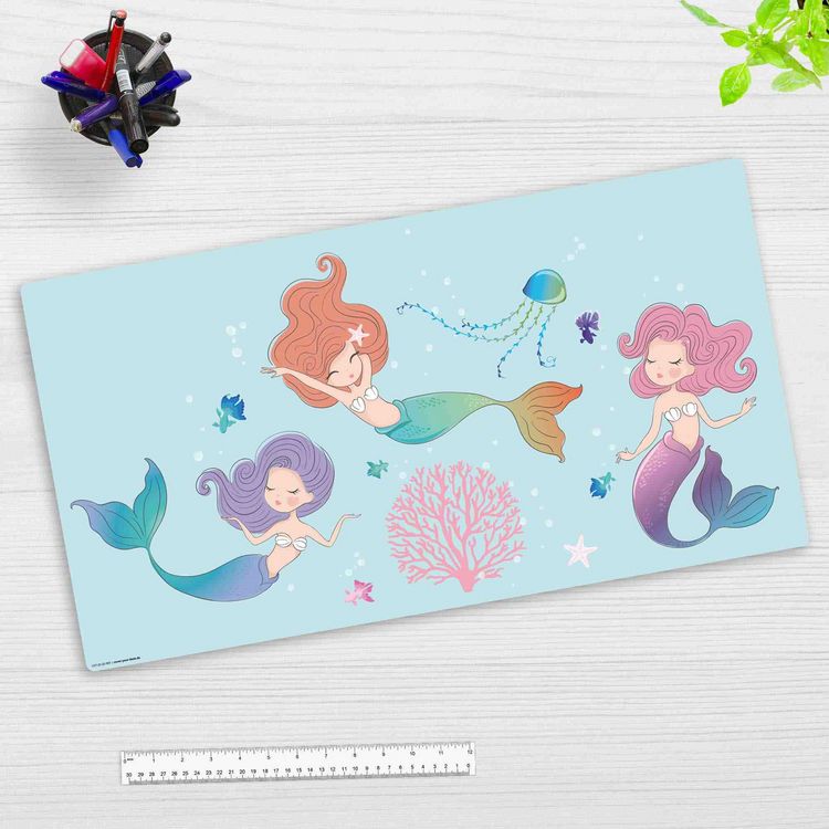 Produktbild: Cover-your-desk Schreibtischunterlage f&uuml;r Kinder Drei Meerjungfrauen, aus hochwertigem Vinyl , 74 x 40 cm