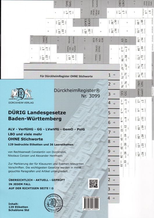 Produktbild: D&uuml;rckheimRegister&reg; f&uuml;r D&Uuml;RIG: BADEN-W&Uuml;RTTEMBERG, C.H. Beck Verlag OHNE Stichworte