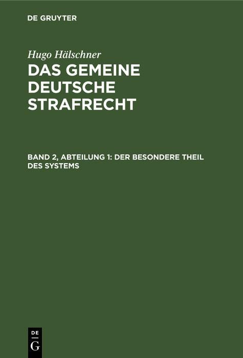 Produktbild: Der besondere Theil des Systems