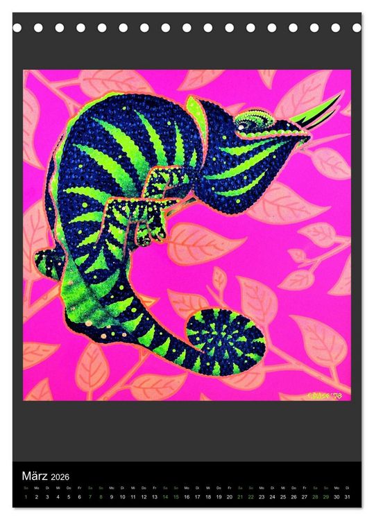 Produktbild: Acrylic paintings - Pfeilgiftfr&ouml;sche und Cham&auml;leons (Tischkalender 2026 DIN A5 hoch), CALVENDO Monatskalender